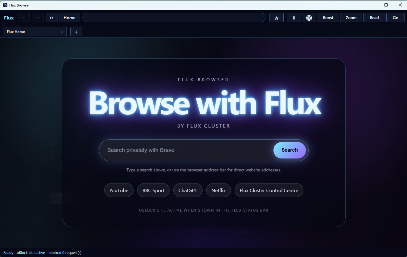 Flux Browser running on Windows